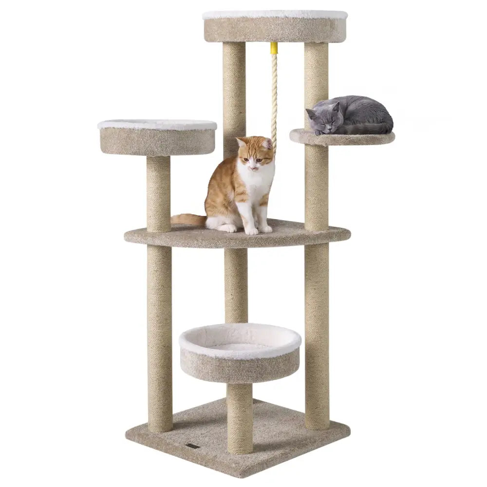 51’’Carpeted Cat Tree with Comfy Plush Perches for Indoor Cats-Beige - Beige - Cat Trees Condos & Scratchers