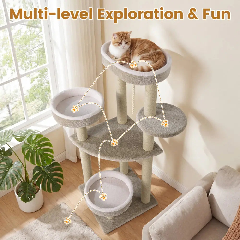 51’’Carpeted Cat Tree with Comfy Plush Perches for Indoor Cats-Beige - Beige - Cat Trees Condos & Scratchers