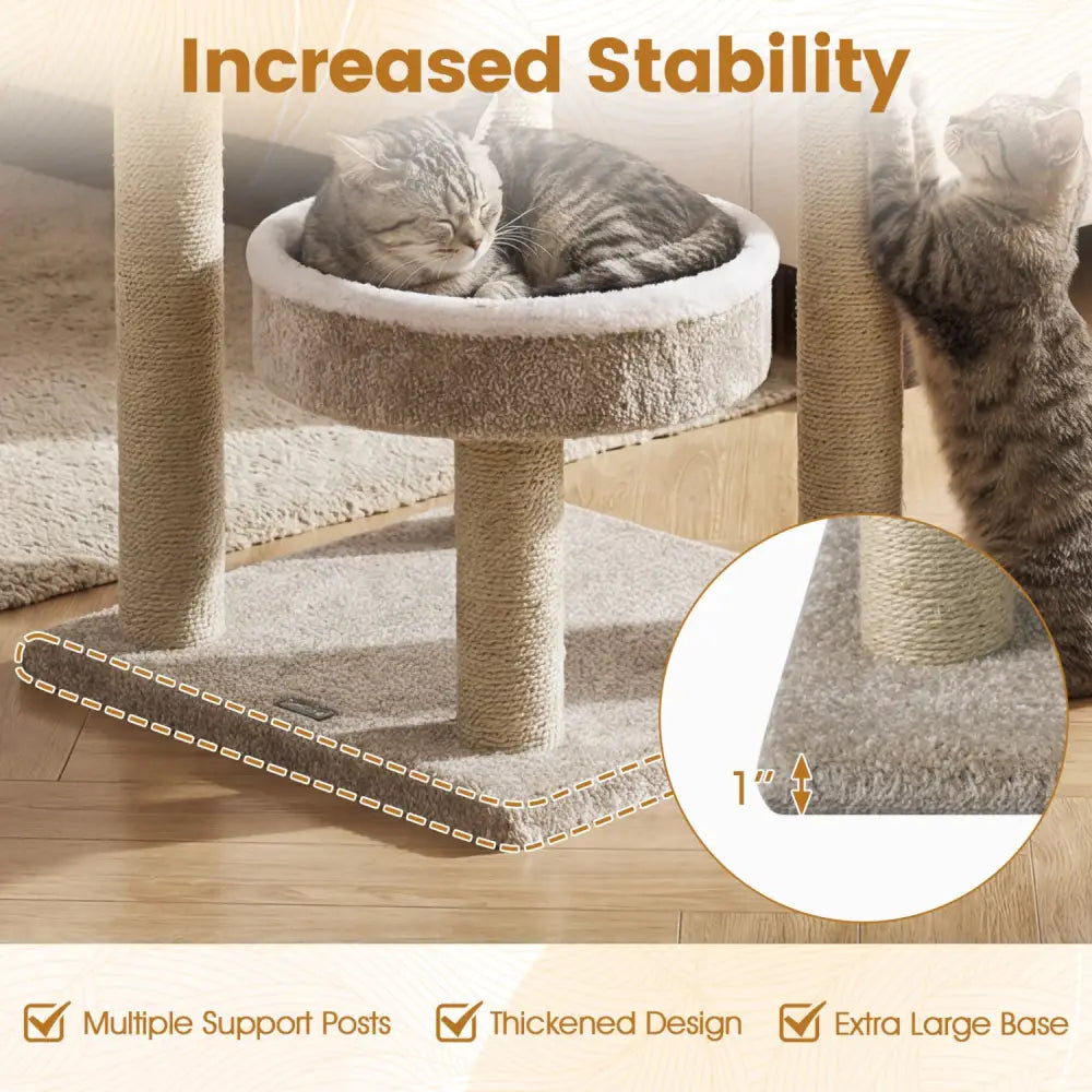 51’’Carpeted Cat Tree with Comfy Plush Perches for Indoor Cats-Beige - Beige - Cat Trees Condos & Scratchers