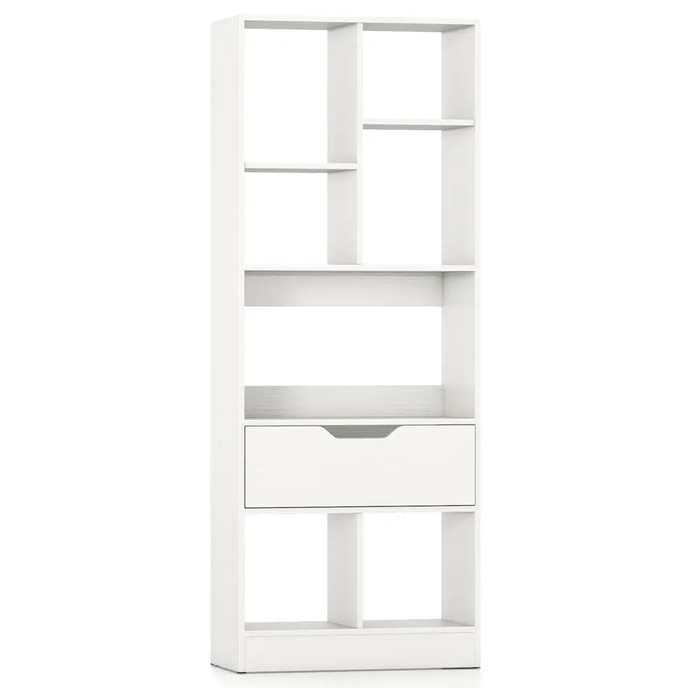 51inch Tall Freestanding Bookcase with Drawer 7-Cube Storage Organizer-White - White - Bookcases