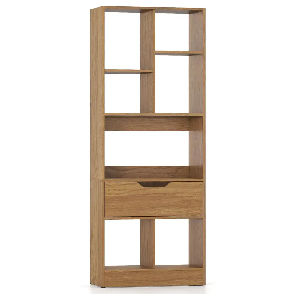 51inch Tall Freestanding Bookcase with Drawer 7-Cube Storage Organizer-Natural - Natural - Bookcases