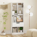 51inch Tall Freestanding Bookcase with Drawer 7-Cube Storage Organizer-White - White - Bookcases