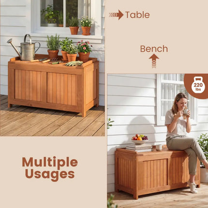 52 Gallon 3-in-1 Patio Wood Deck Box with Flip Top for Cushions - Sheds & Outdoor Storage