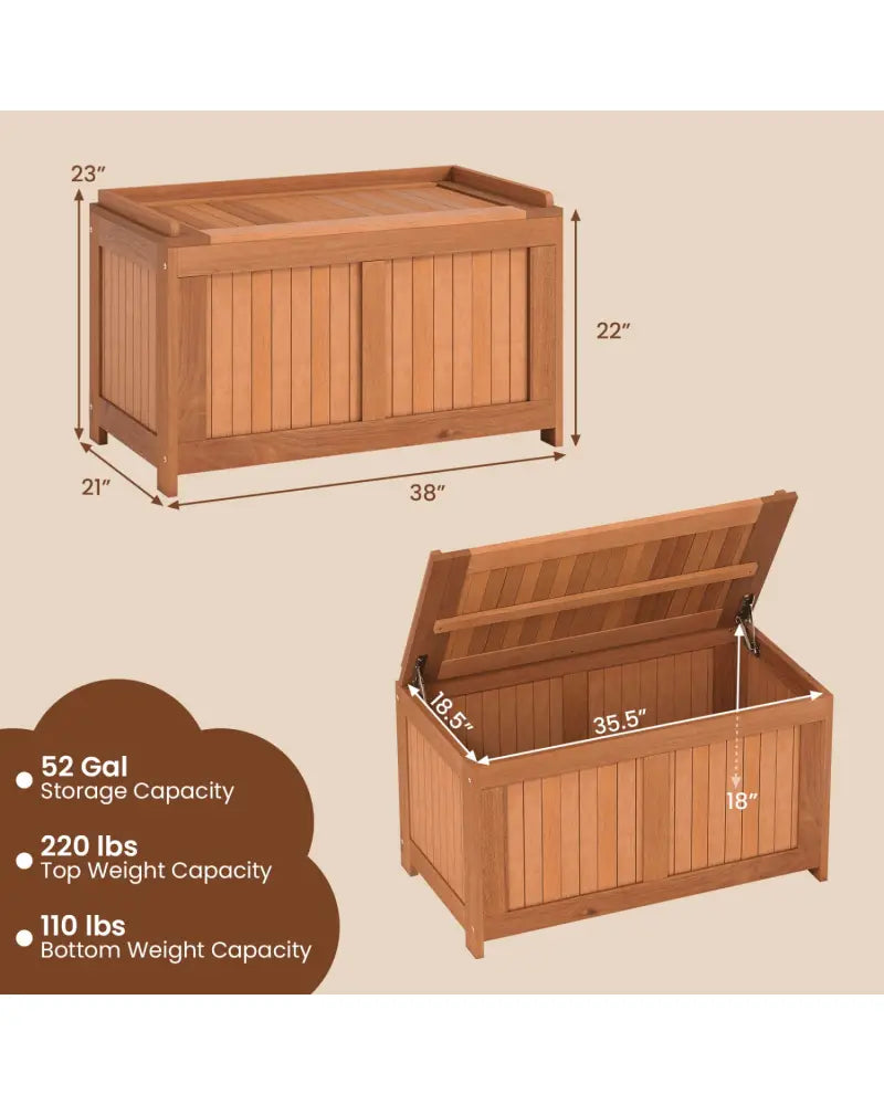 52 Gallon 3-in-1 Patio Wood Deck Box with Flip Top for Cushions - Sheds & Outdoor Storage