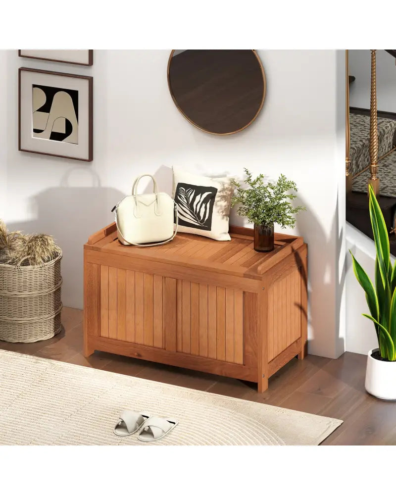 52 Gallon 3-in-1 Patio Wood Deck Box with Flip Top for Cushions - Sheds & Outdoor Storage