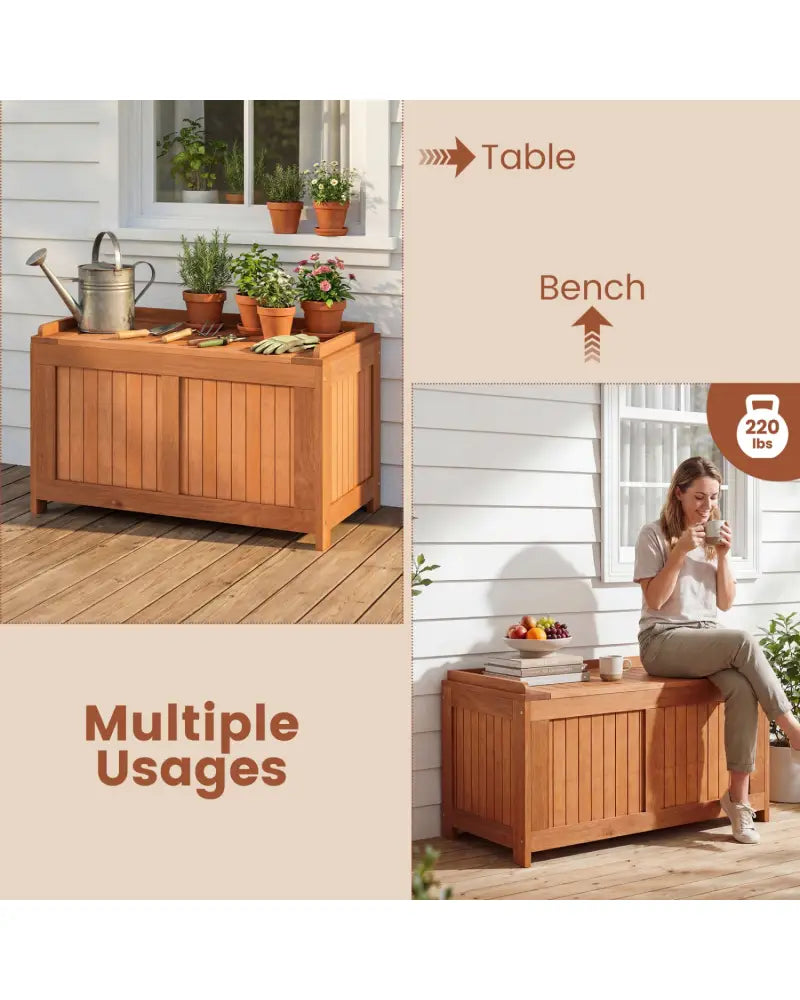 52 Gallon 3-in-1 Patio Wood Deck Box with Flip Top for Cushions - Sheds & Outdoor Storage