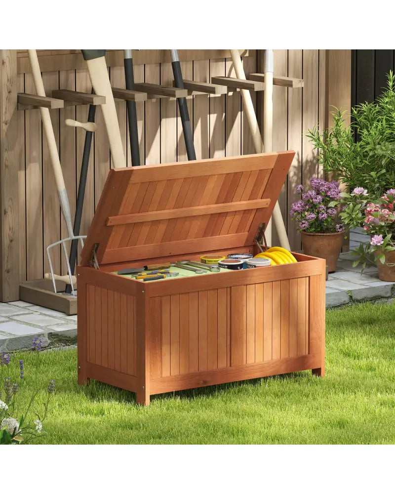 52 Gallon 3-in-1 Patio Wood Deck Box with Flip Top for Cushions - Sheds & Outdoor Storage