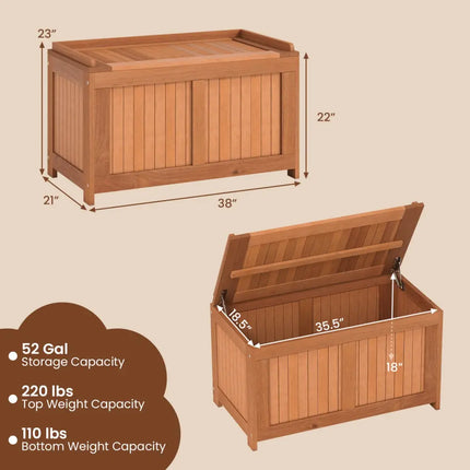 52 Gallon 3-in-1 Patio Wood Deck Box with Flip Top for Cushions - Sheds & Outdoor Storage