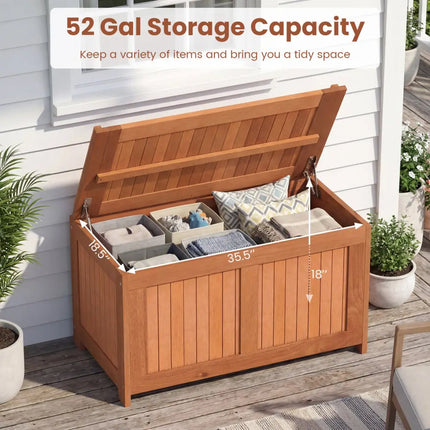 52 Gallon 3-in-1 Patio Wood Deck Box with Flip Top for Cushions - Sheds & Outdoor Storage