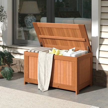 52 Gallon 3-in-1 Patio Wood Deck Box with Flip Top for Cushions - Sheds & Outdoor Storage