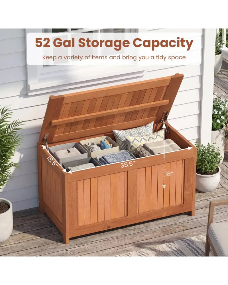 52 Gallon 3-in-1 Patio Wood Deck Box with Flip Top for Cushions - Sheds & Outdoor Storage