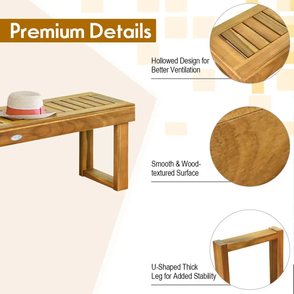 52 Inch Acacia Wood Dining Bench with Slatted Seat - Brown - Outdoor Benches