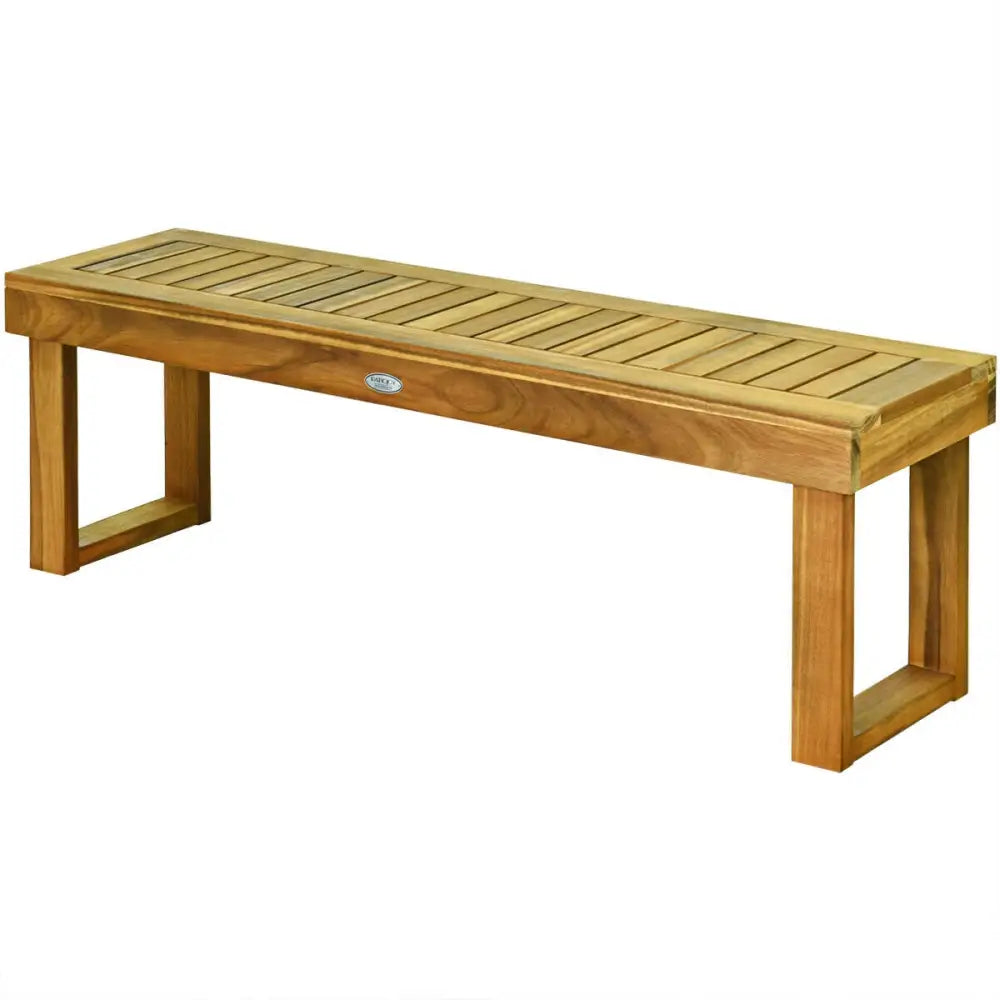 52 Inch Acacia Wood Dining Bench with Slatted Seat - Brown - Outdoor Benches