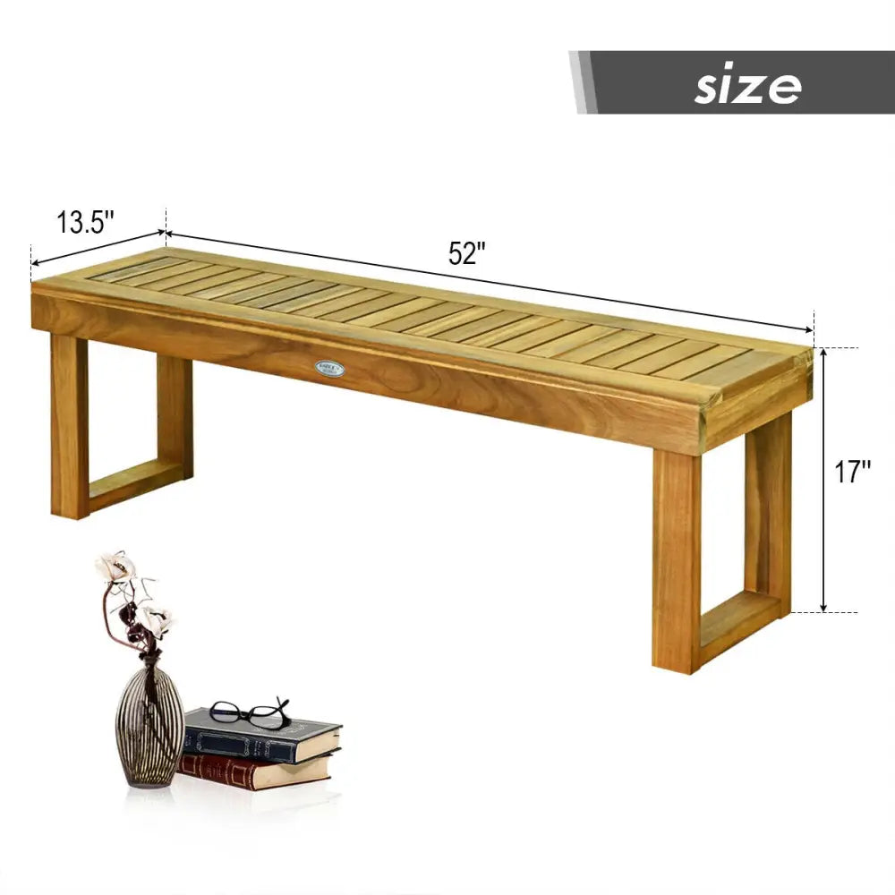 52 Inch Acacia Wood Dining Bench with Slatted Seat - Brown - Outdoor Benches