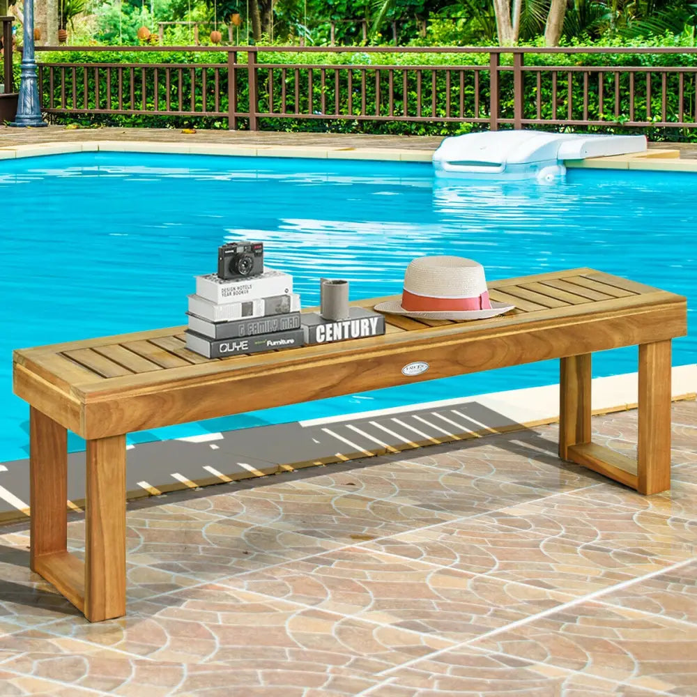 52 Inch Acacia Wood Dining Bench with Slatted Seat - Brown - Outdoor Benches