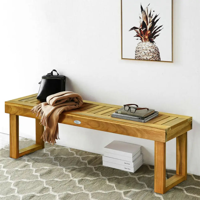 52 Inch Acacia Wood Dining Bench with Slatted Seat - Brown - Outdoor Benches