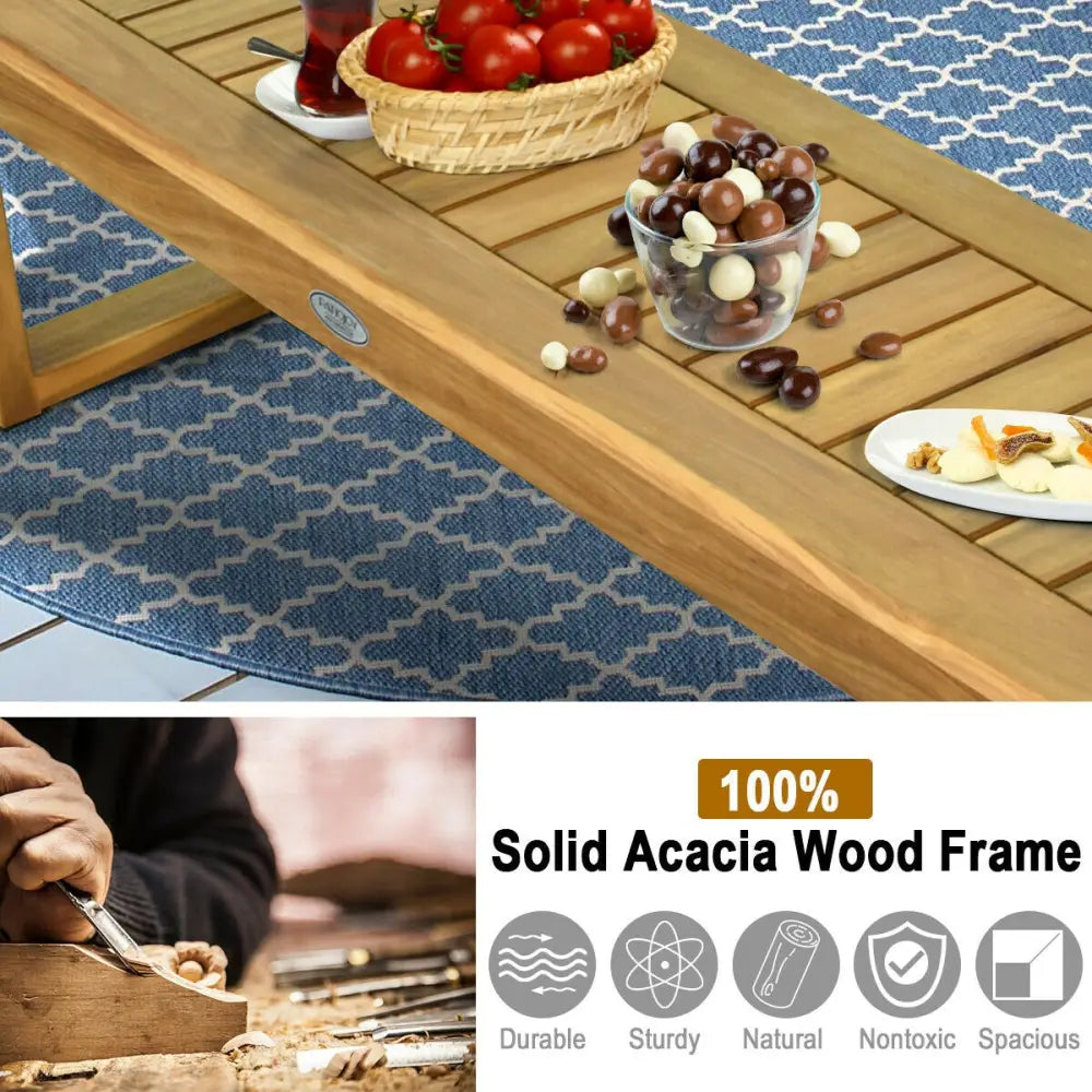 52 Inch Acacia Wood Dining Bench with Slatted Seat - Brown - Outdoor Benches
