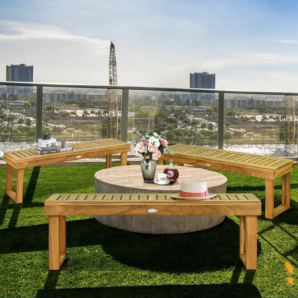 52 Inch Acacia Wood Dining Bench with Slatted Seat - Brown - Outdoor Benches