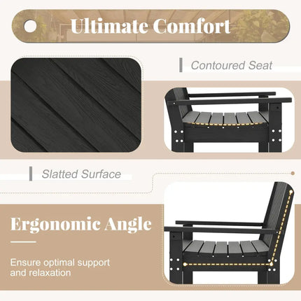 52 Inch All-Weather HDPE Outdoor Bench with Backrest and Armrests-Black - Black - Outdoor Benches