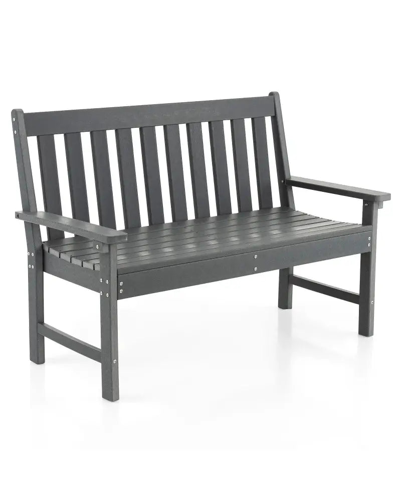 52 Inch All-Weather HDPE Outdoor Bench with Backrest and Armrests-Gray - Gray - Outdoor Benches