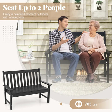 52 Inch All-Weather HDPE Outdoor Bench with Backrest and Armrests-Black - Black - Outdoor Benches