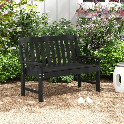52 Inch All-Weather HDPE Outdoor Bench with Backrest and Armrests-Black - Black - Outdoor Benches