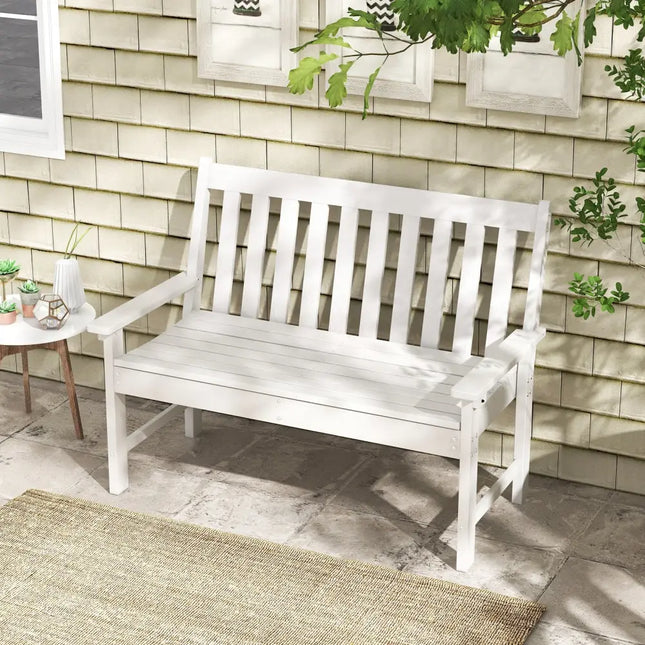52 Inch All-Weather HDPE Outdoor Bench with Backrest and Armrests-White - White - Outdoor Benches
