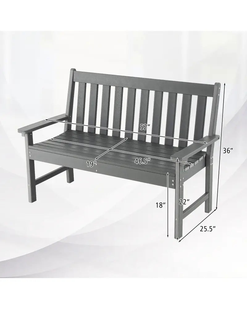 52 Inch All-Weather HDPE Outdoor Bench with Backrest and Armrests-Gray - Gray - Outdoor Benches