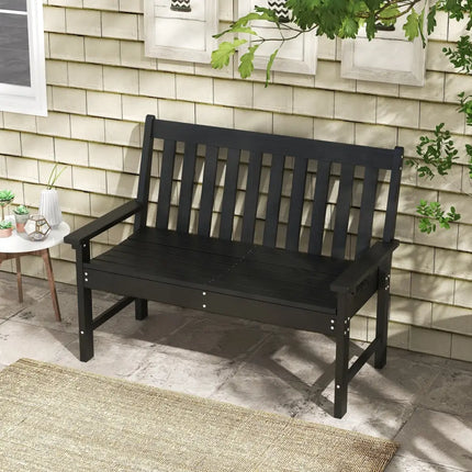 52 Inch All-Weather HDPE Outdoor Bench with Backrest and Armrests-Black - Black - Outdoor Benches