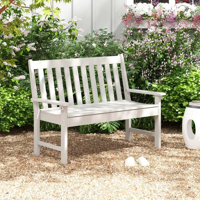 52 Inch All-Weather HDPE Outdoor Bench with Backrest and Armrests-White - White - Outdoor Benches