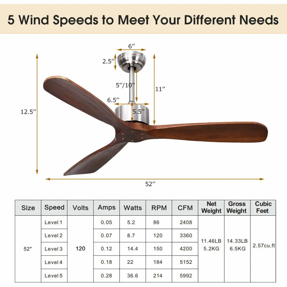 52 Inch Modern Brushed Nickel Finish Ceiling Fan with Remote Control - Fans