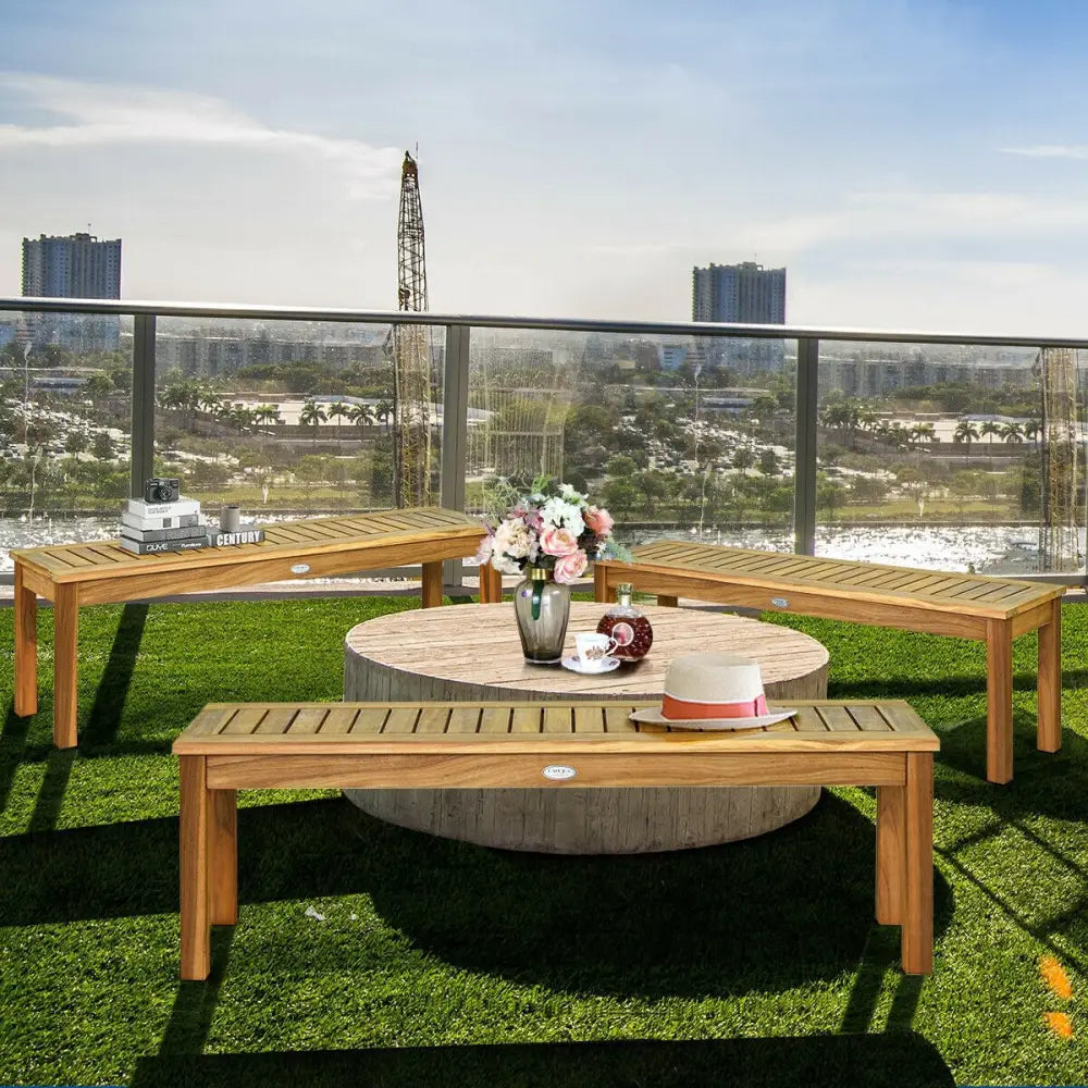 52 Inch Outdoor Acacia Wood Dining Bench Chair - Brown - Outdoor Benches