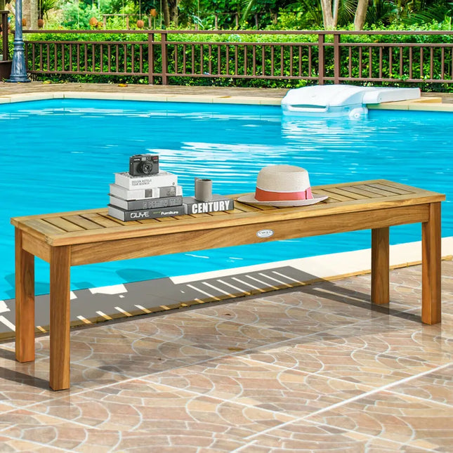 52 Inch Outdoor Acacia Wood Dining Bench Chair - Brown - Outdoor Benches