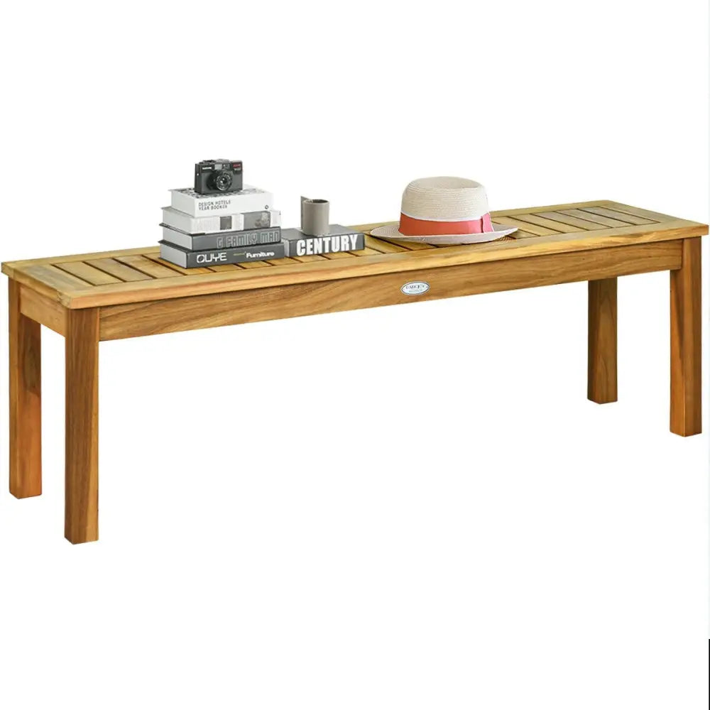 52 Inch Outdoor Acacia Wood Dining Bench Chair - Brown - Outdoor Benches