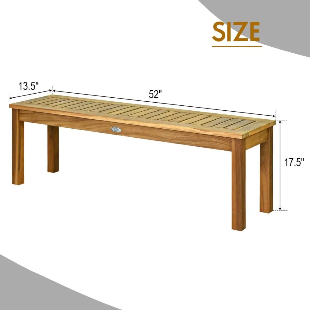 52 Inch Outdoor Acacia Wood Dining Bench Chair - Brown - Outdoor Benches
