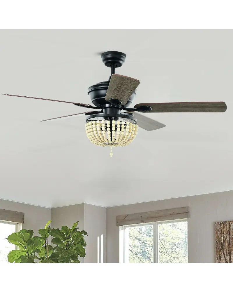 52 Inch Retro Ceiling Fan Light with Reversible Blades Remote Control-Black - Black - Ceiling Fans