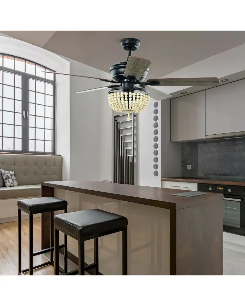 52 Inch Retro Ceiling Fan Light with Reversible Blades Remote Control-Black - Black - Ceiling Fans