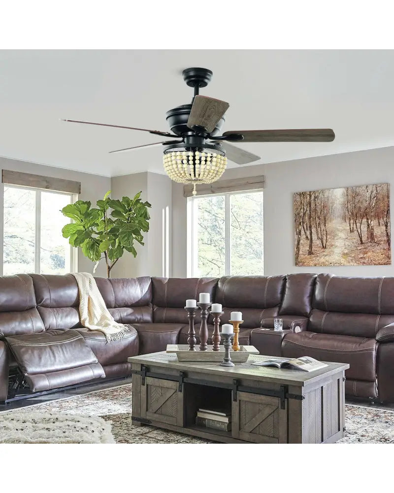 52 Inch Retro Ceiling Fan Light with Reversible Blades Remote Control-Black - Black - Ceiling Fans