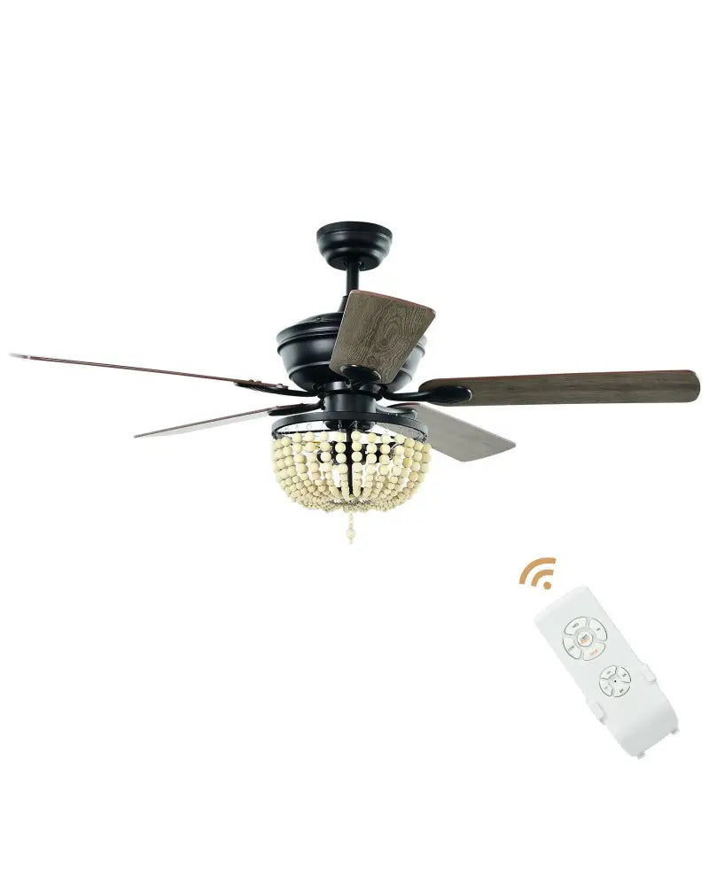 52 Inch Retro Ceiling Fan Light with Reversible Blades Remote Control-Black - Black - Ceiling Fans