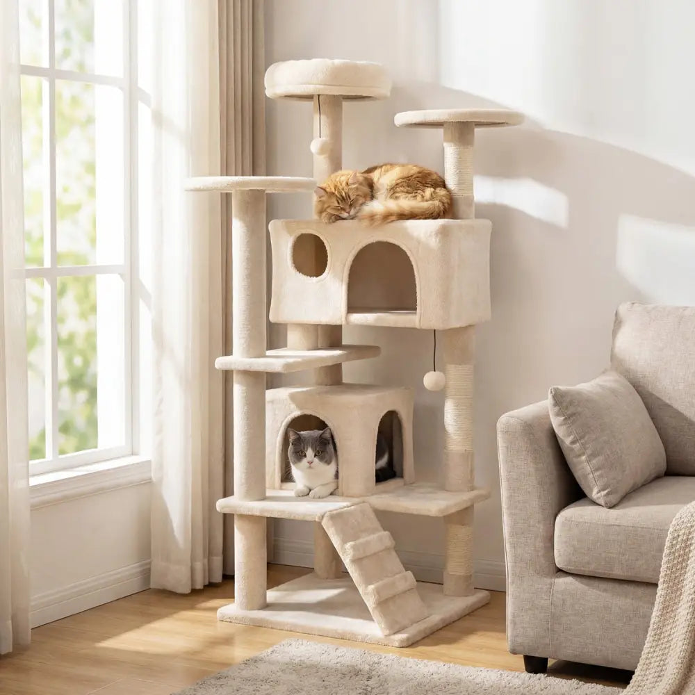 52 Inch Tall Cat Tree Tower for Indoor Cats-Beige - Beige - Cat Trees Condos & Scratchers