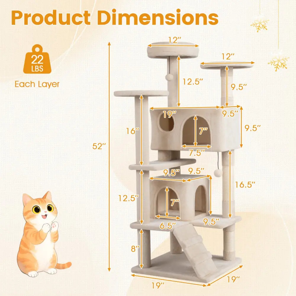52 Inch Tall Cat Tree Tower for Indoor Cats-Beige - Beige - Cat Trees Condos & Scratchers
