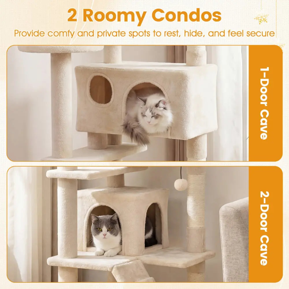 52 Inch Tall Cat Tree Tower for Indoor Cats-Beige - Beige - Cat Trees Condos & Scratchers