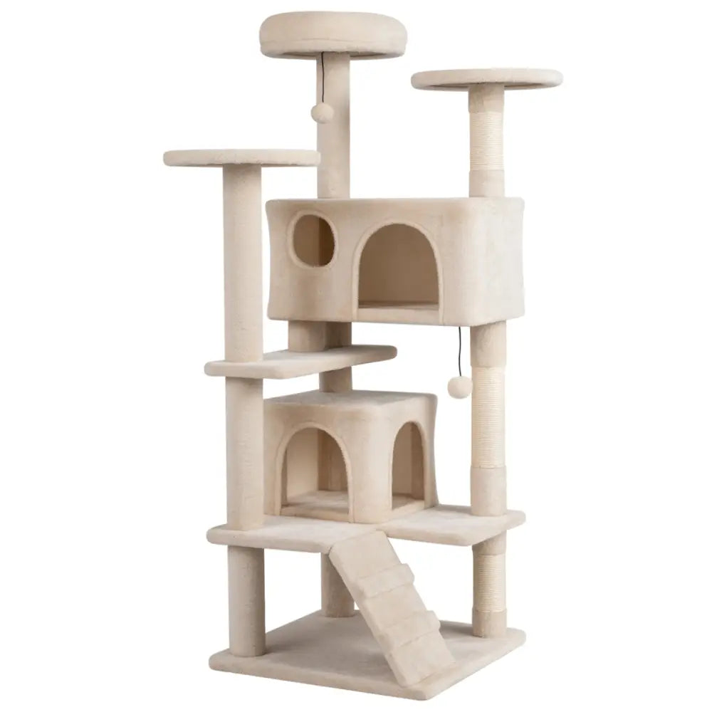 52 Inch Tall Cat Tree Tower for Indoor Cats-Beige - Beige - Cat Trees Condos & Scratchers