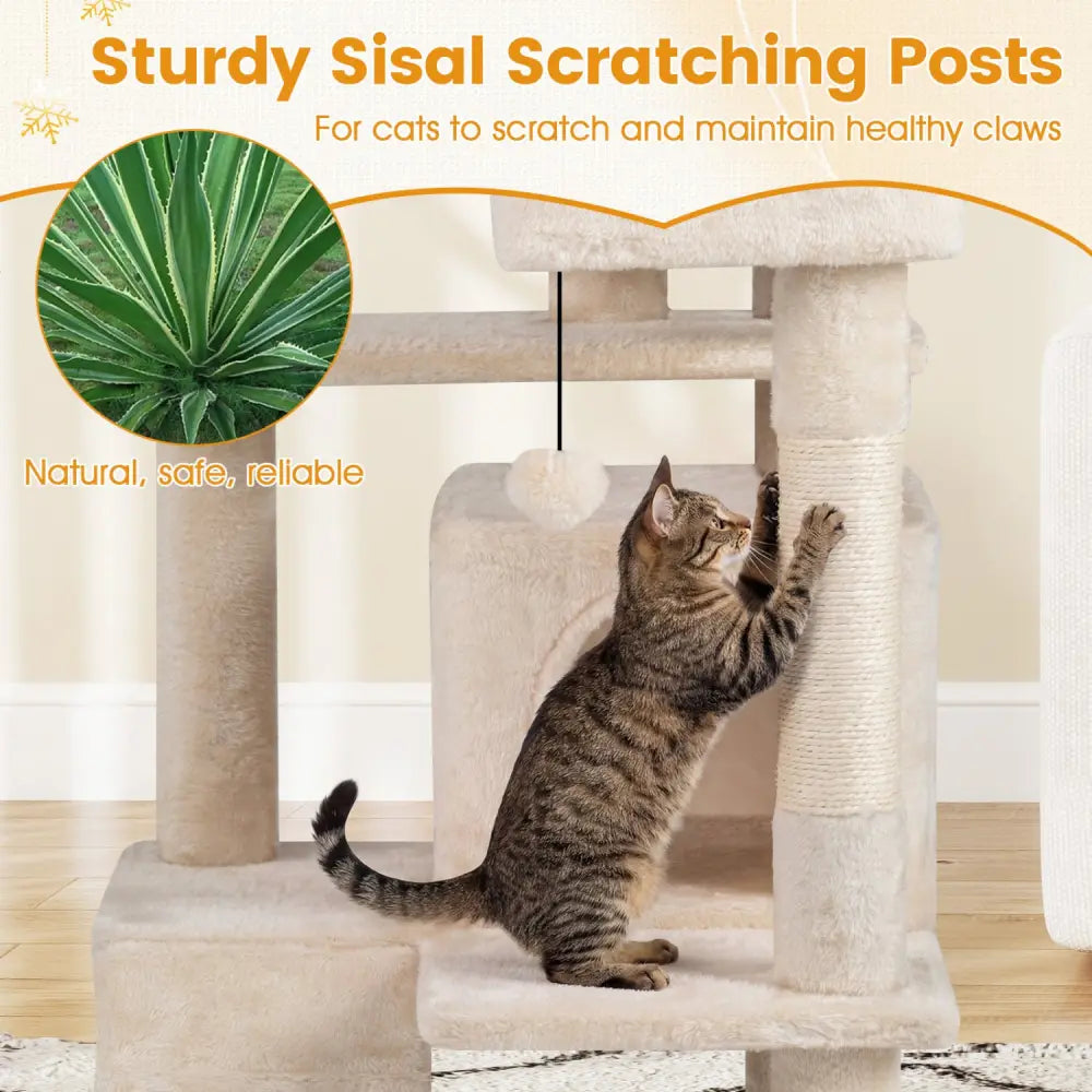 52 Inch Tall Cat Tree Tower for Indoor Cats-Beige - Beige - Cat Trees Condos & Scratchers