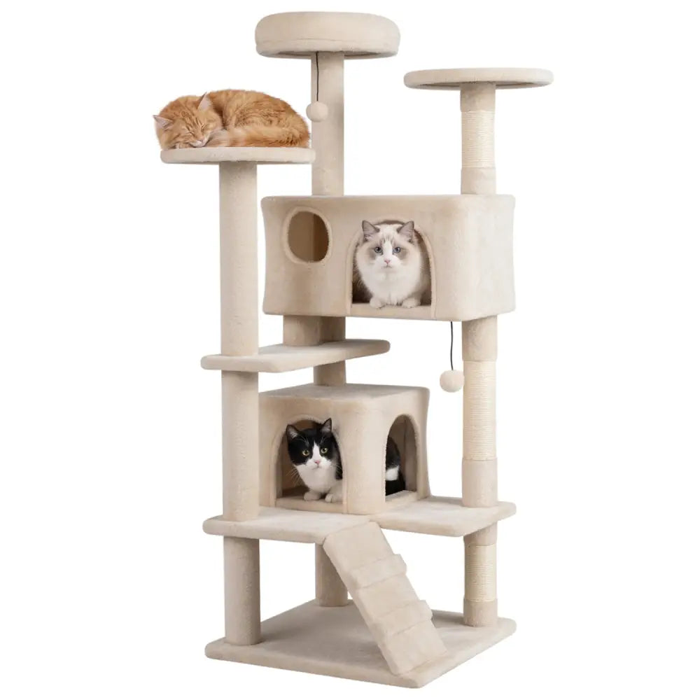 52 Inch Tall Cat Tree Tower for Indoor Cats-Beige - Beige - Cat Trees Condos & Scratchers