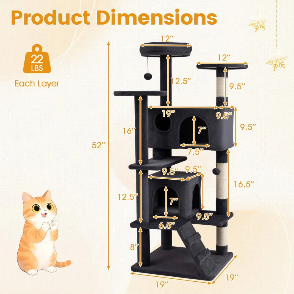 52 Inch Tall Cat Tree Tower for Indoor Cats-Dark Gray - Dark Gray - Cat Trees Condos & Scratchers