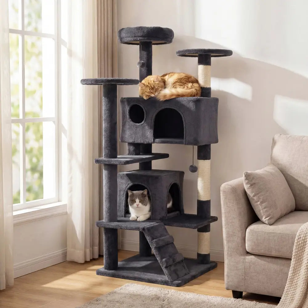 52 Inch Tall Cat Tree Tower for Indoor Cats-Dark Gray - Dark Gray - Cat Trees Condos & Scratchers