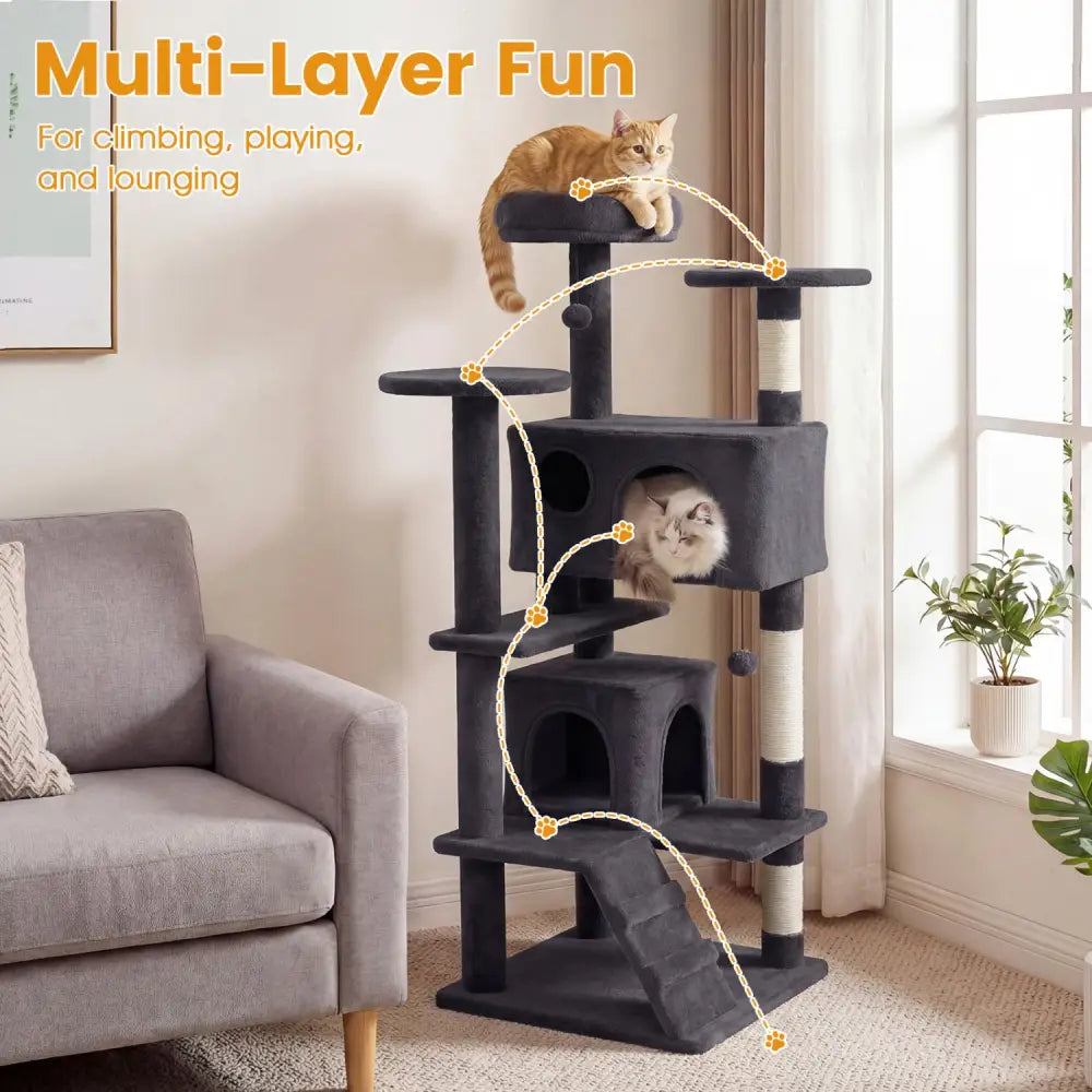 52 Inch Tall Cat Tree Tower for Indoor Cats-Dark Gray - Dark Gray - Cat Trees Condos & Scratchers