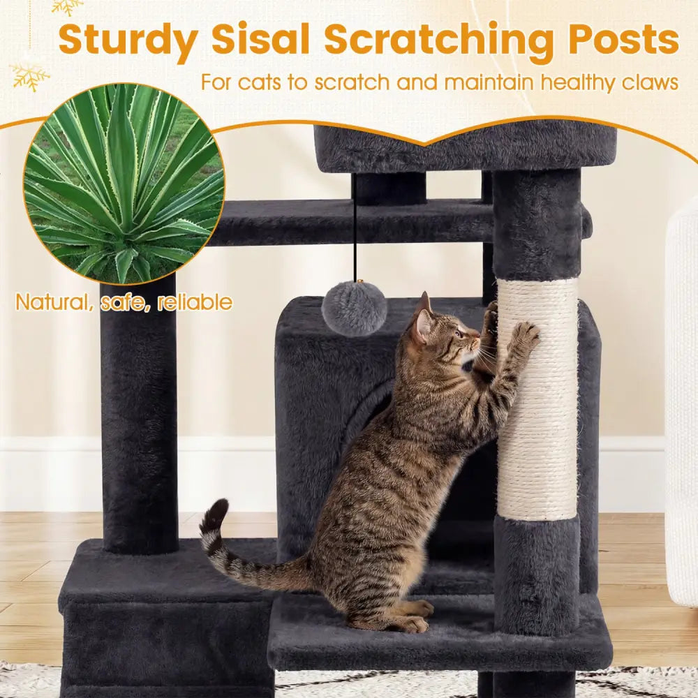 52 Inch Tall Cat Tree Tower for Indoor Cats-Dark Gray - Dark Gray - Cat Trees Condos & Scratchers