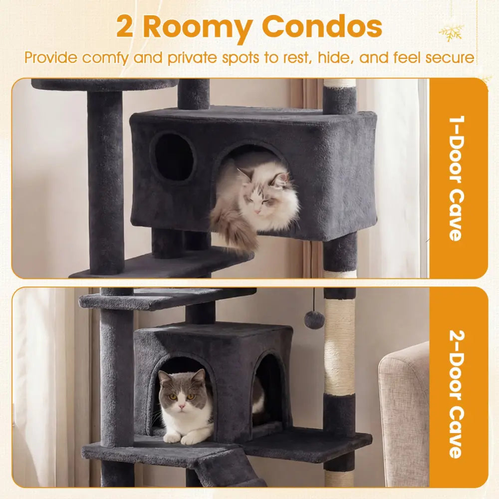 52 Inch Tall Cat Tree Tower for Indoor Cats-Dark Gray - Dark Gray - Cat Trees Condos & Scratchers